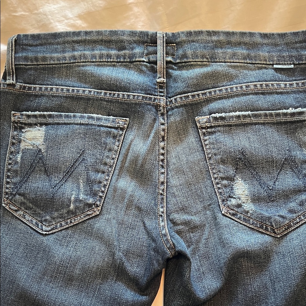 MOTHER Women's Distressed Dark Blue Skinny Jeans - Picture 10 of 13